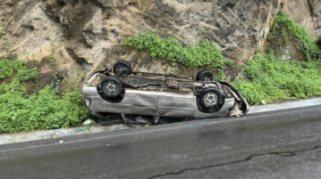 Truck crashed after avoiding hitting the motorcyclist.